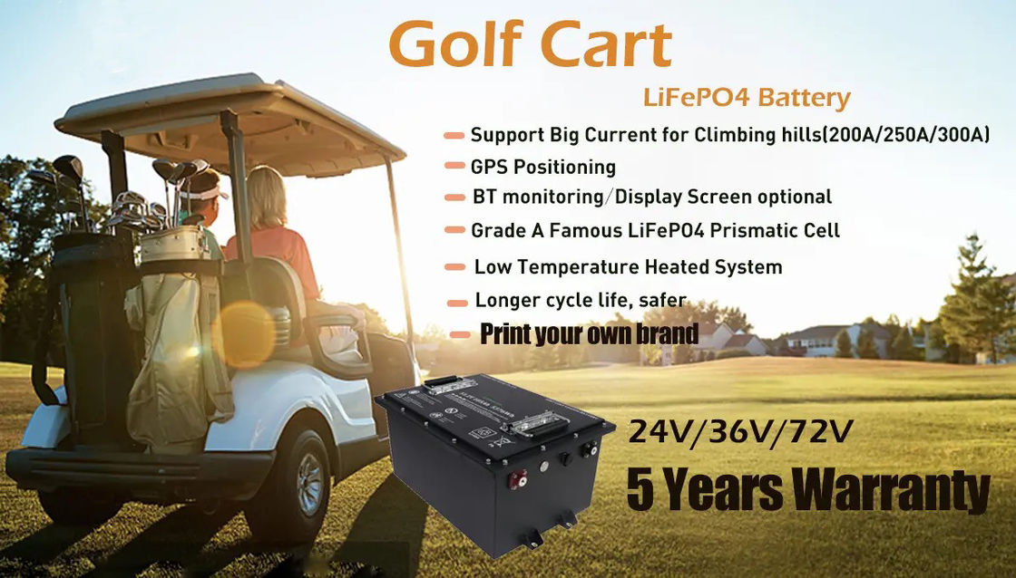 Oplaadbare golfkar batterij 12.8v 24v 36v 48v 51.2v 72v 100AH Lithium Ion Lifepo4 batterij met intelligente software BMS